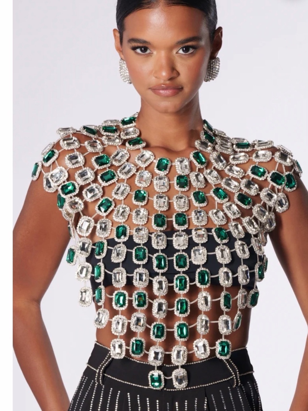 AKIRA Emerald and Clear Crystal Net Top